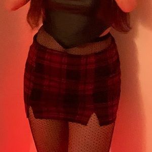 Plaid Alt edgy red and black elastic double slit mini skirt